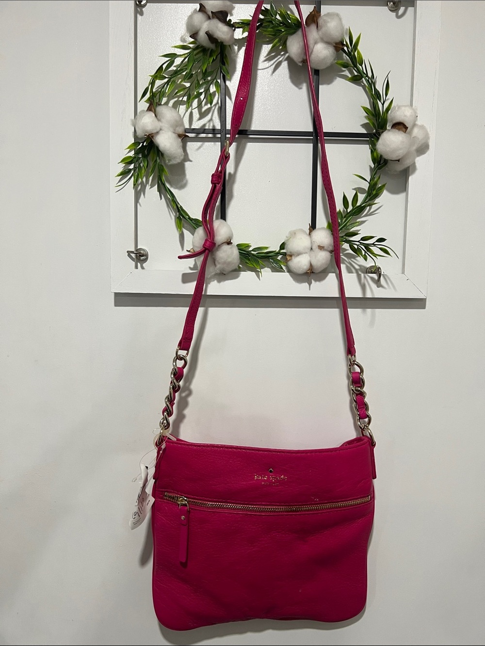 Bright pink soft leather kate spade crossbody